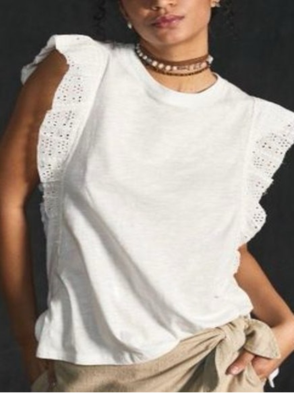 Pilcro White Eyelet Flutter Sleeve Tunic
